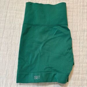 SET Active Sculptflex Power Biker Shorts Green Women's Size XL